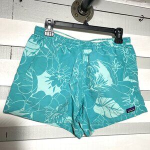 Patagonia Baggies Board Shorts Teal Jungle Print Small Tropical Floral Swim surf